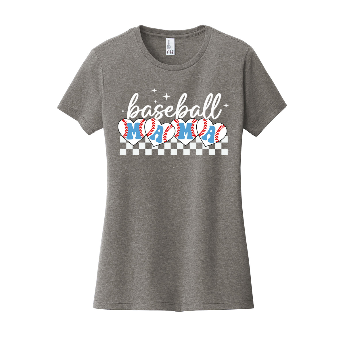Baseball Mama Checkered Women's Fitted Tee