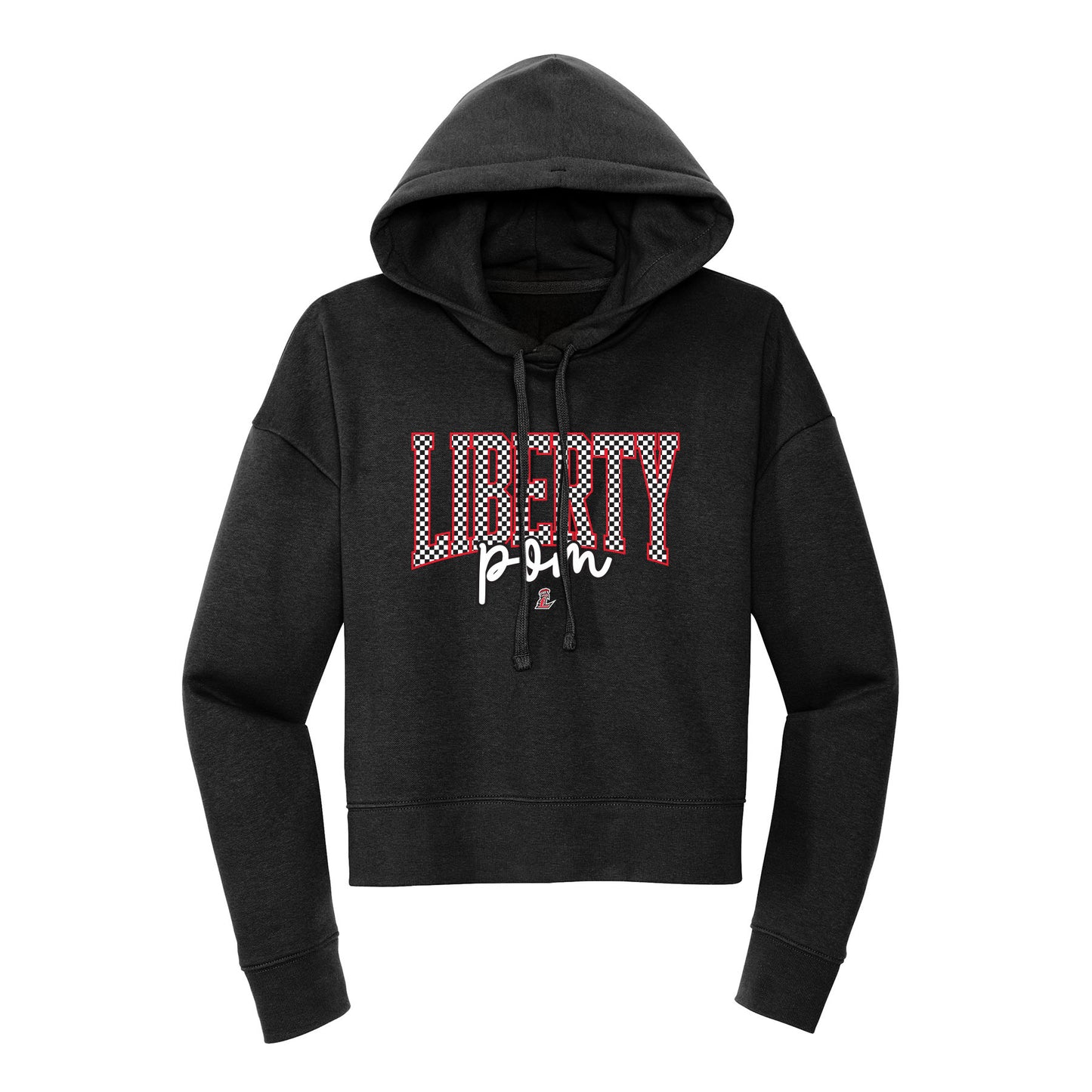 Checkered Liberty Pom Cropped Hoodie