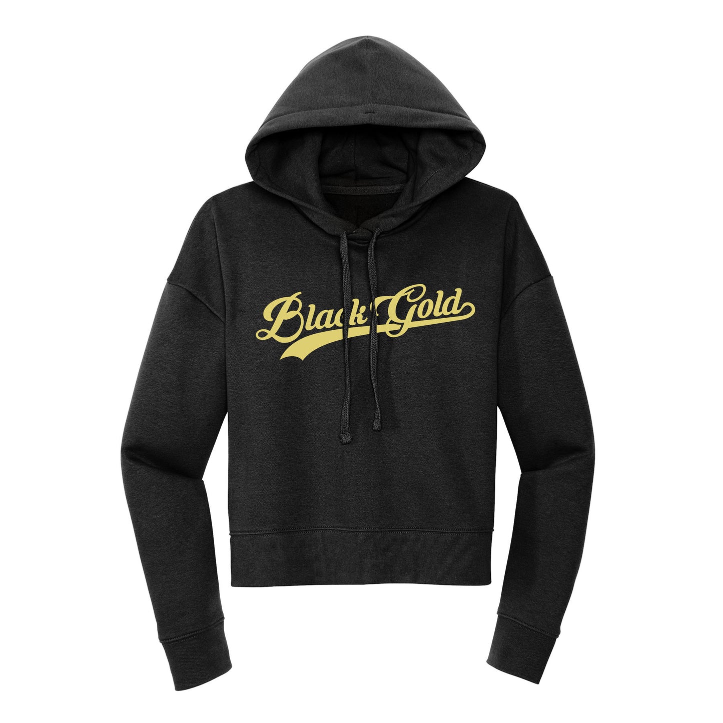 Black Gold Script Cropped Hoodie