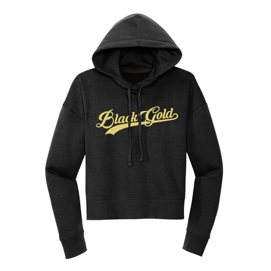 Black Gold Script Cropped Hoodie