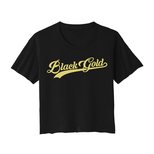 Black Gold Script Cropped Tee