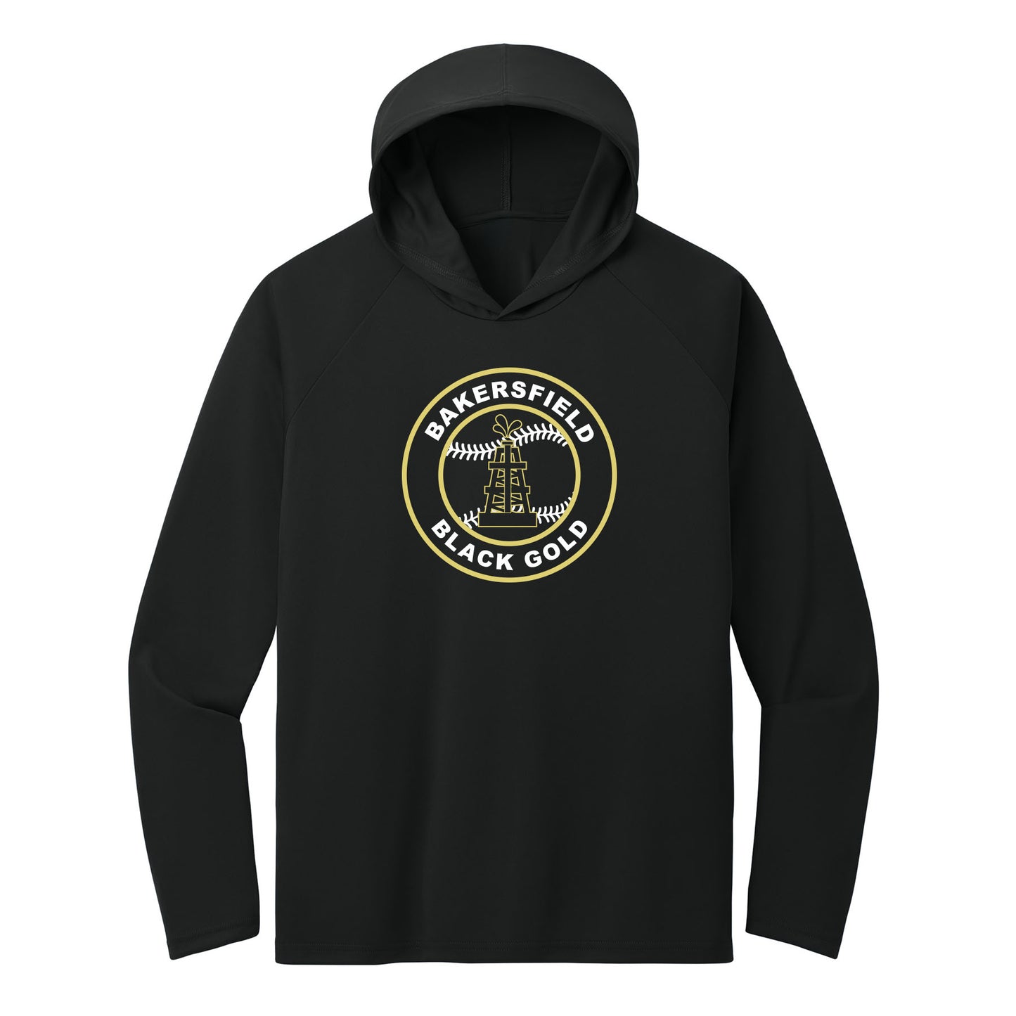Black Gold Baseball Seal Performance Hooded Long Sleeve Tee