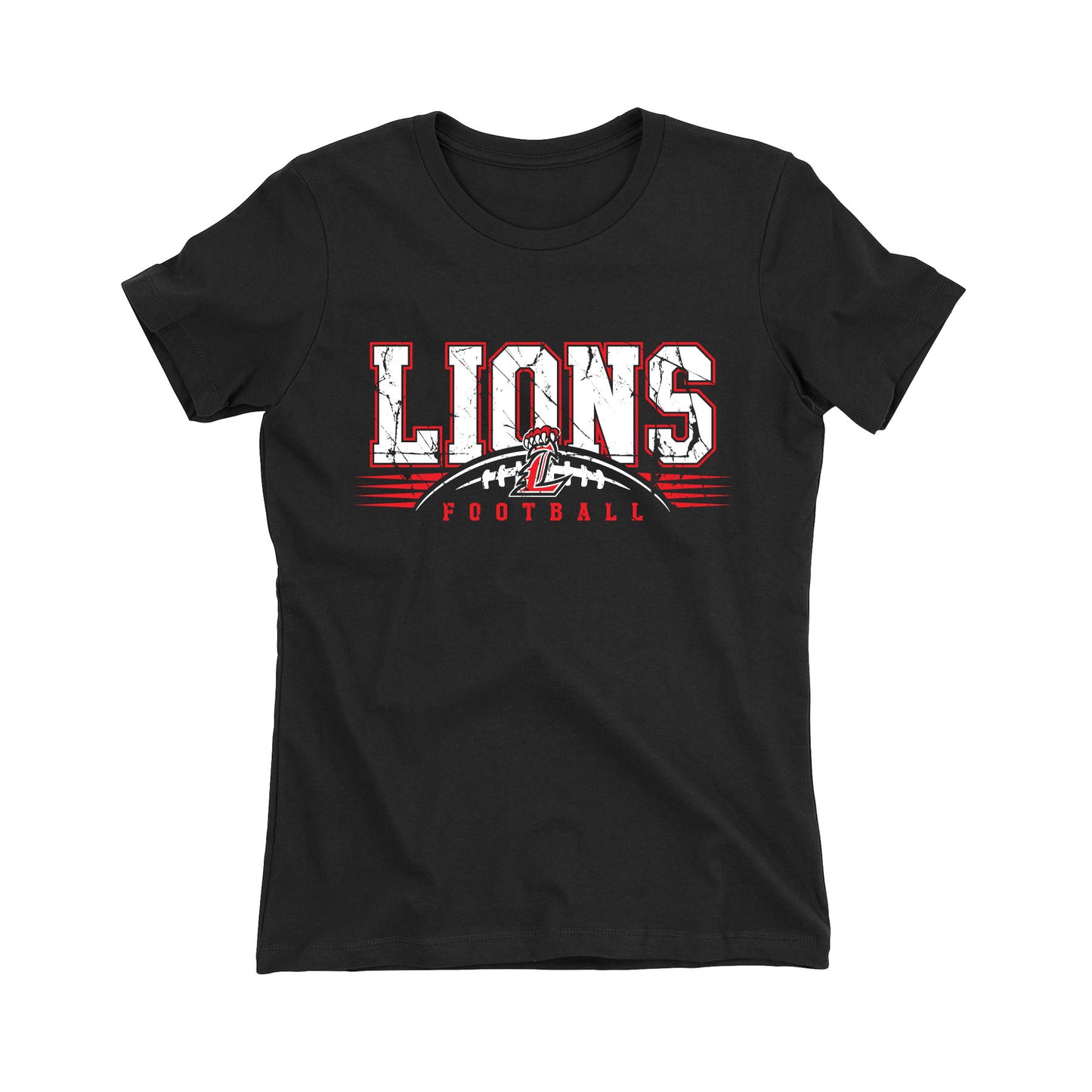 Lions Distressed Football Women's Fitted Tee