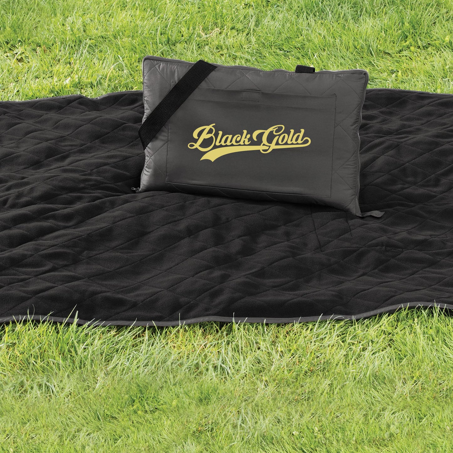 Black Gold Script Foldable Thermal Blanket