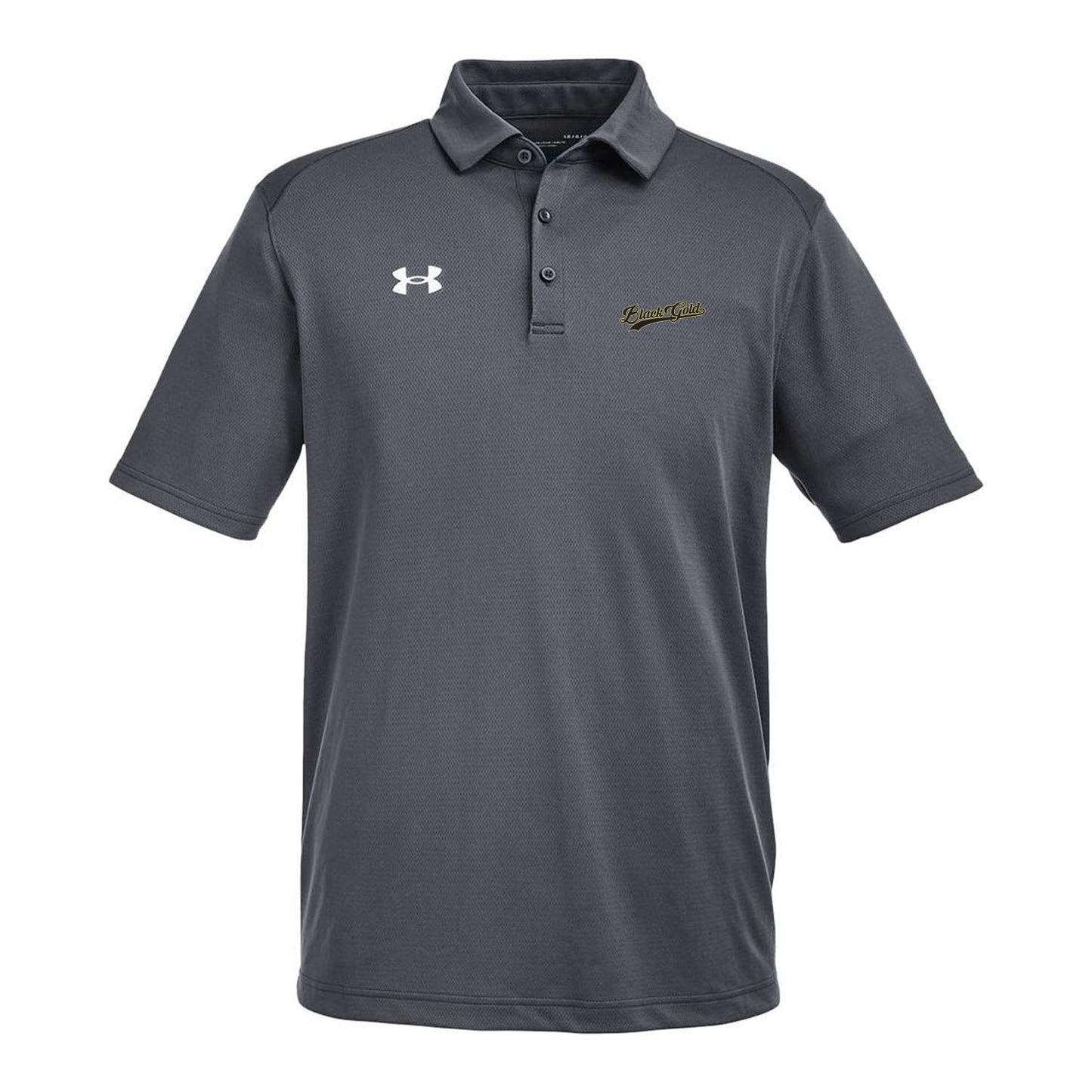 Black and Gold Script Under Armour Polo