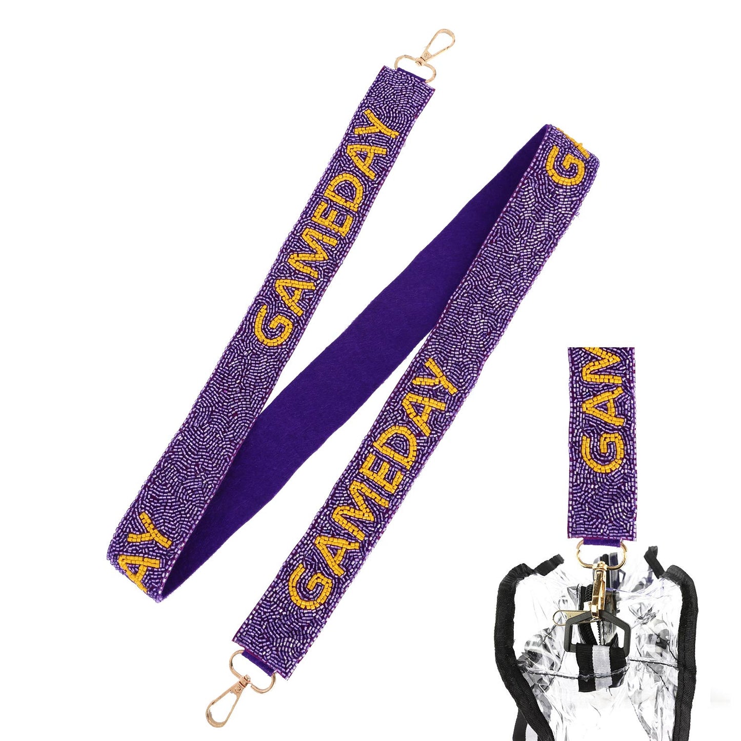 Purple and Gold Game Day Seed Beaded Purse Strap