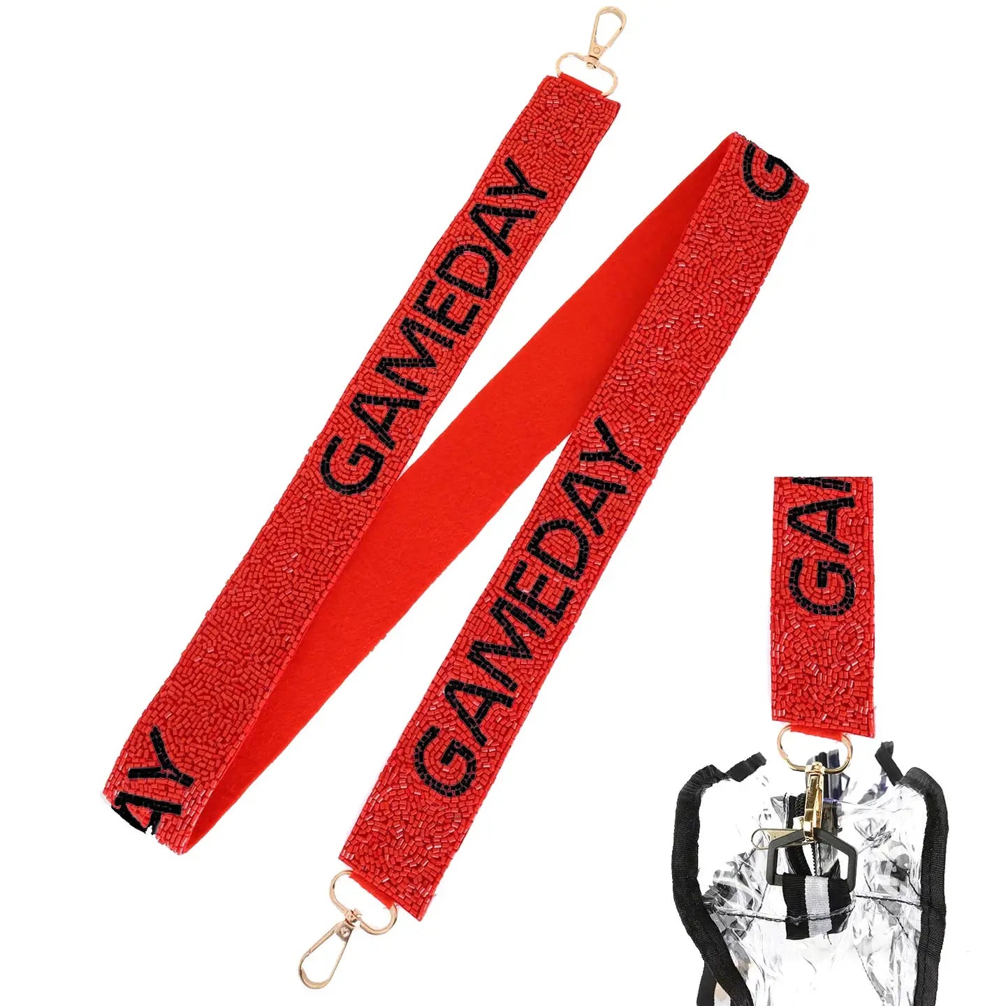 Red and Black Game Day Seed Beaded Purse Strap