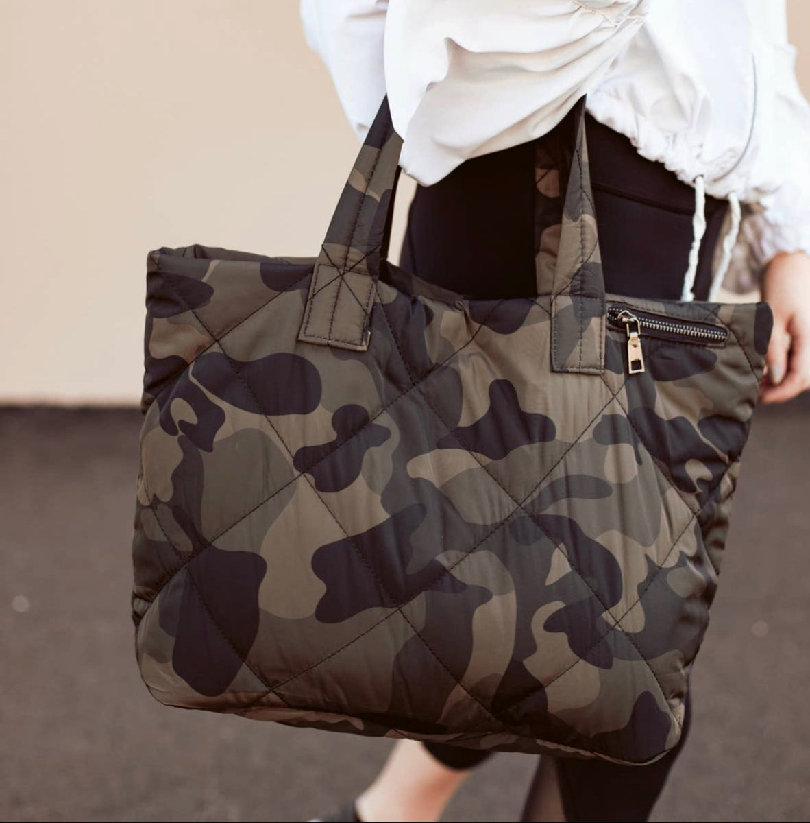 Monogrammed Camo Diamond Quilted Tote Set