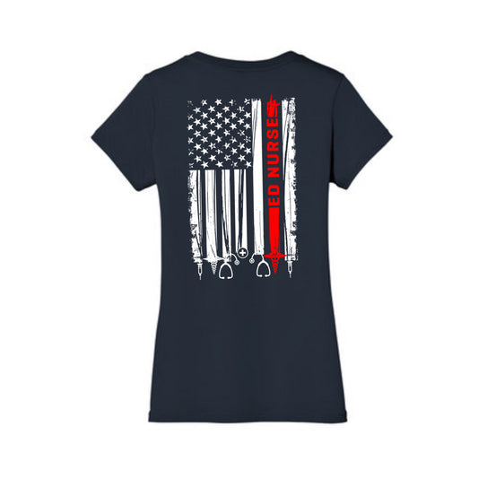 Boswell ED Nurse Flag Ladies V Neck Tee