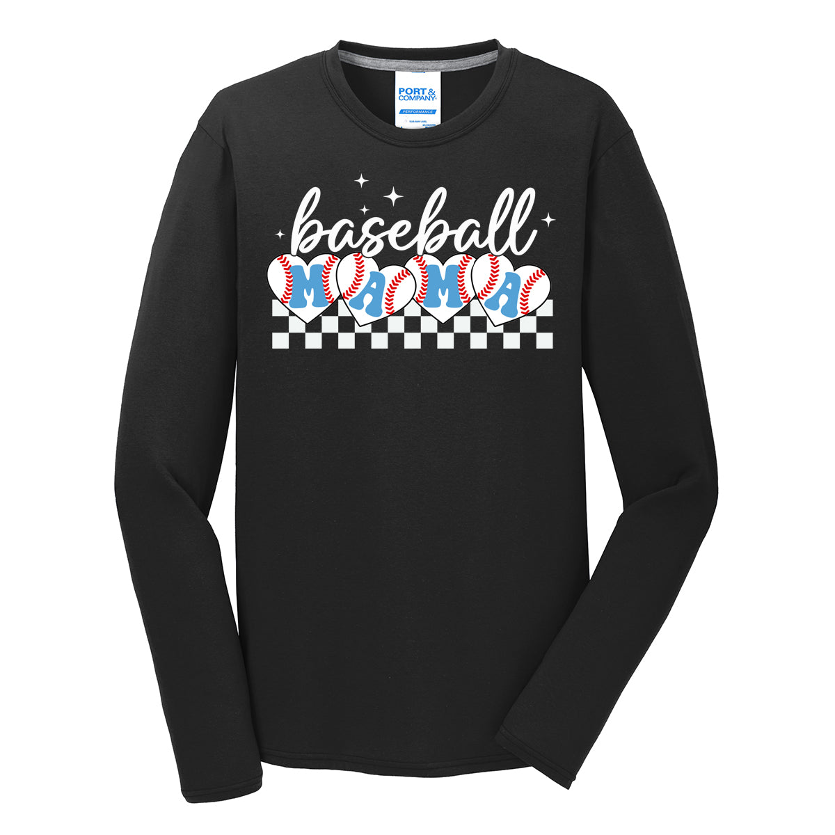 Baseball Mama Checkered Long Sleeve Tee