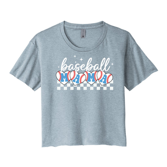 Baseball Mama Checkered Women's Cropped Tee