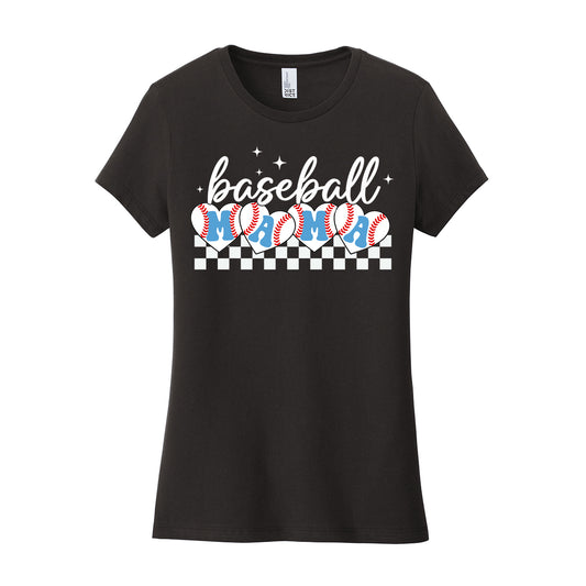 Baseball Mama Checkered Women's Fitted Tee