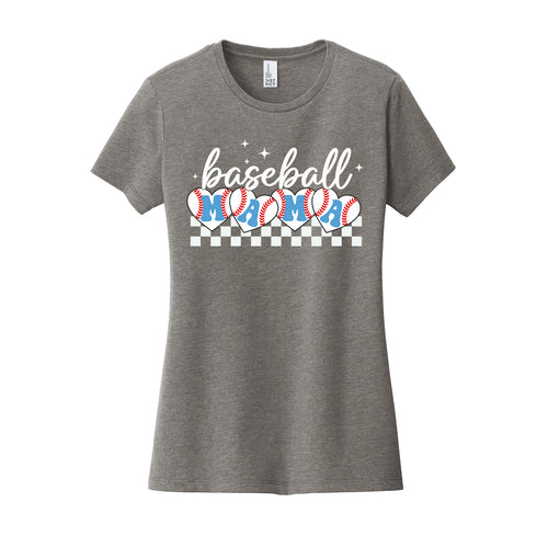 Baseball Mama Checkered Women's Fitted Tee