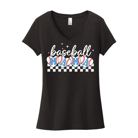 Baseball Mama Checkered Women's V-Neck Tee