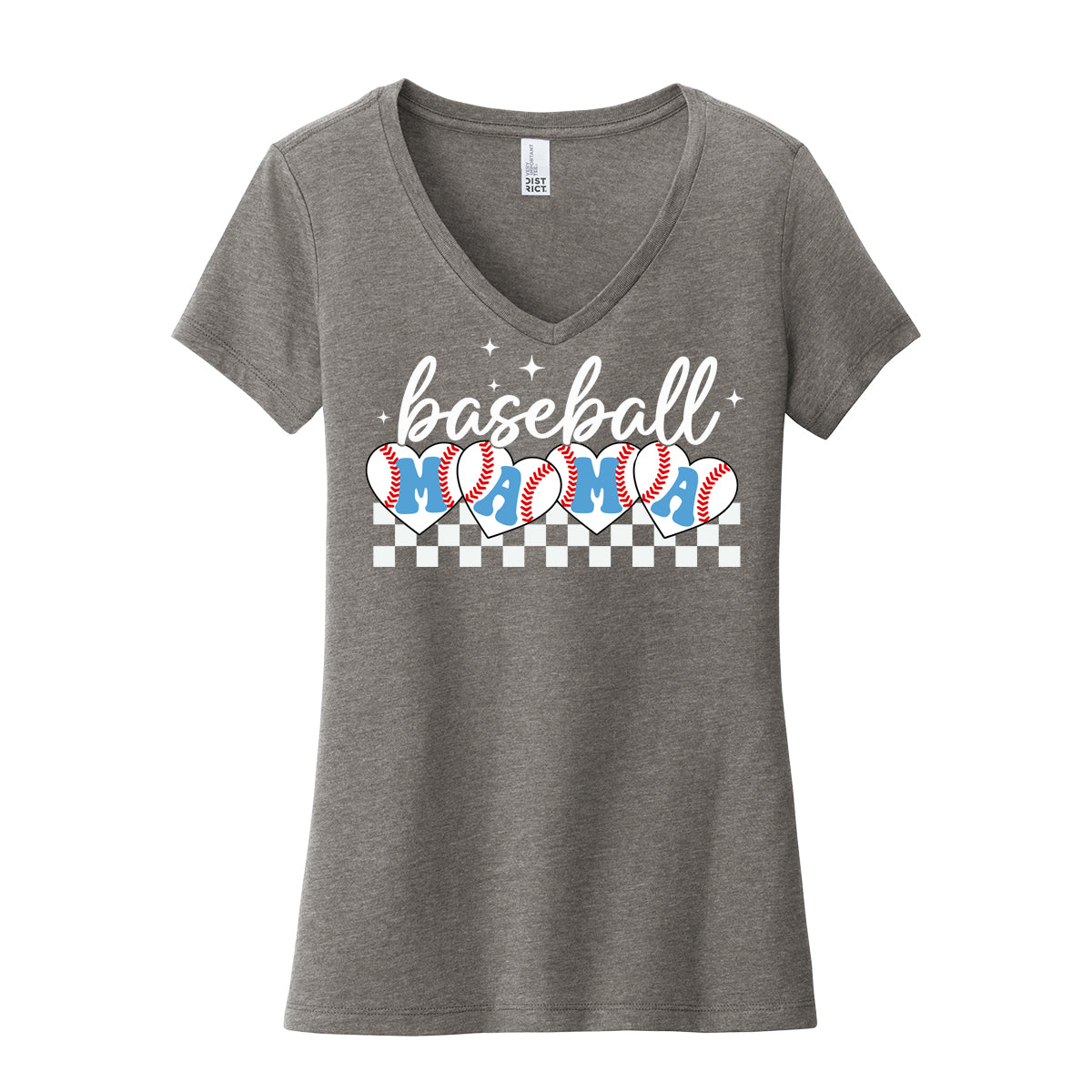 Baseball Mama Checkered Women's V-Neck Tee