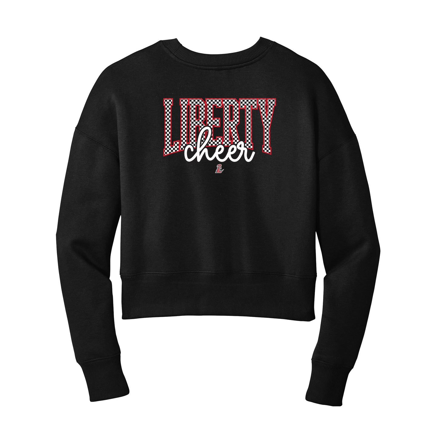 Checkered Liberty Cheer Cropped Crewneck Sweatshirt