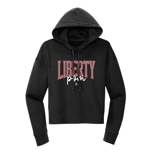 Checkered Liberty Pom Cropped Hoodie