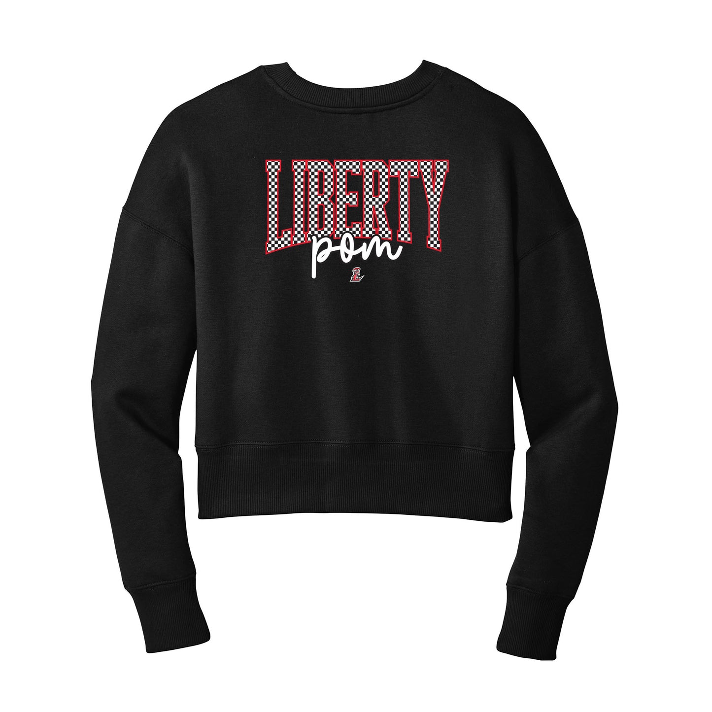 Checkered Liberty Pom Cropped Crewneck Sweatshirt