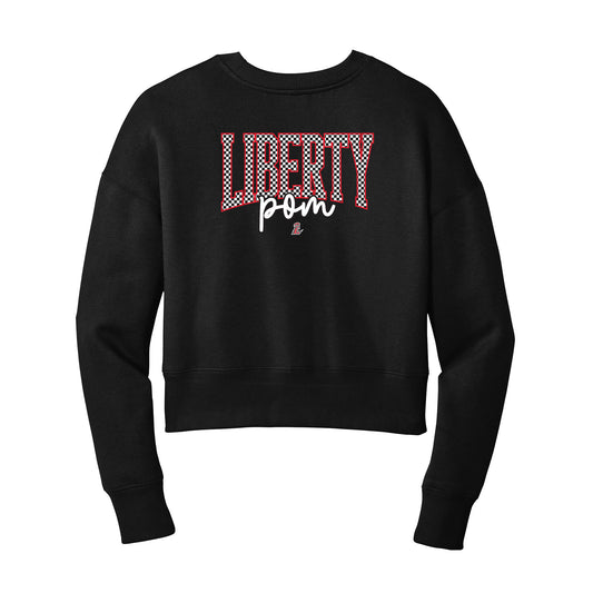 Checkered Liberty Pom Cropped Crewneck Sweatshirt
