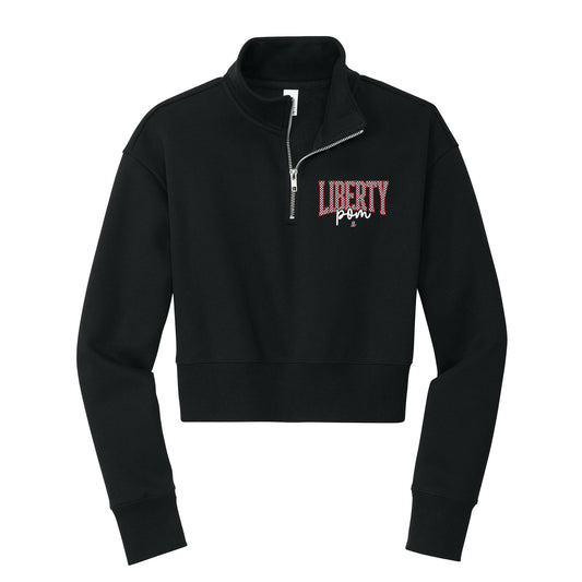 Checkered Liberty Pom Cropped 1/4 Zip Fleece