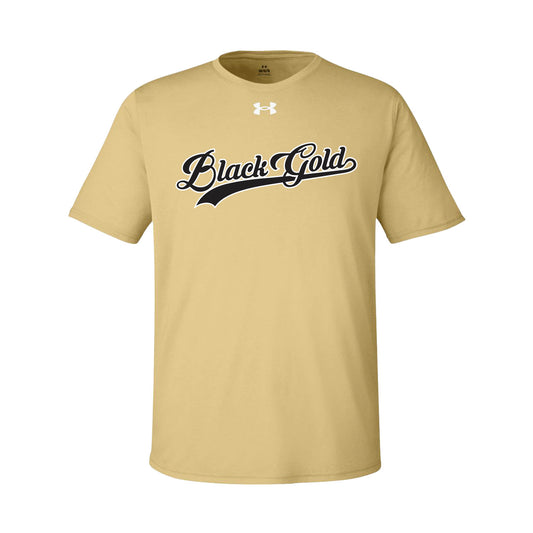 Black Gold Script Under Armour Tee