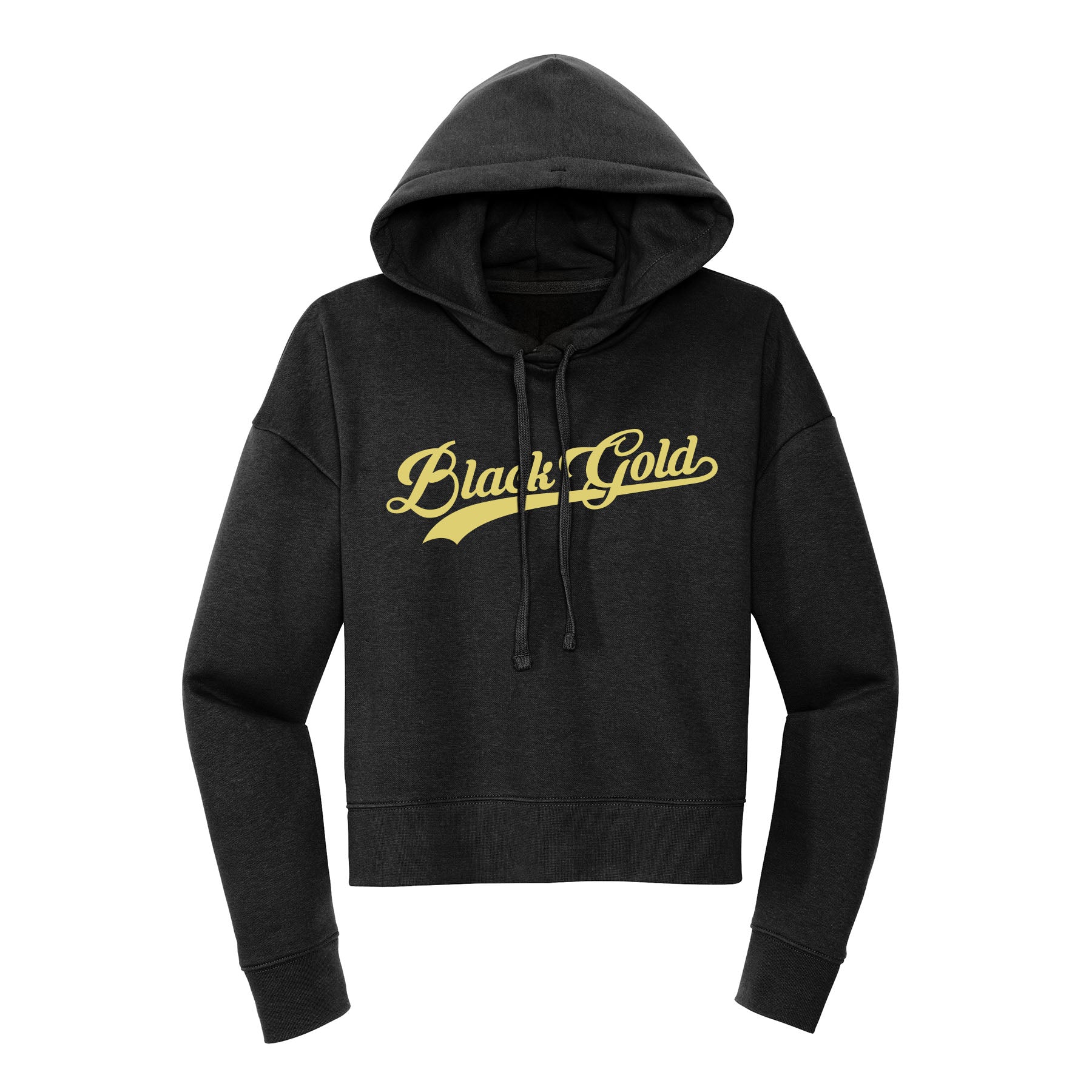 Black Gold Script Cropped Hoodie