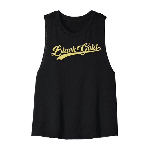 Black Gold Script Women's Cropped Tank