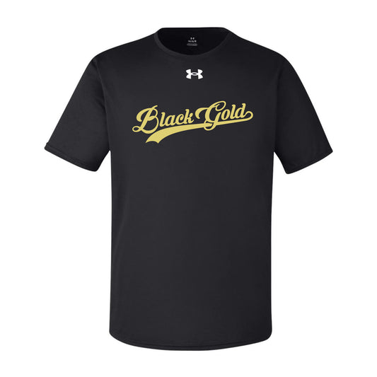 Black Gold Script Under Armour Tee