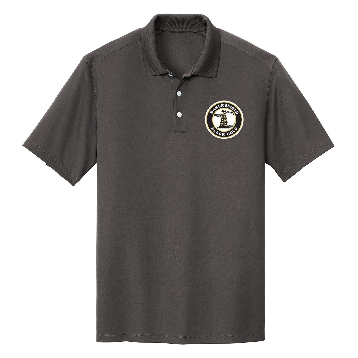 Black and Gold Baseball Seal Performance Polo