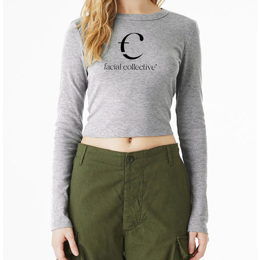 Facial Collective Stacked Womens Cropped Long Sleeve Tee