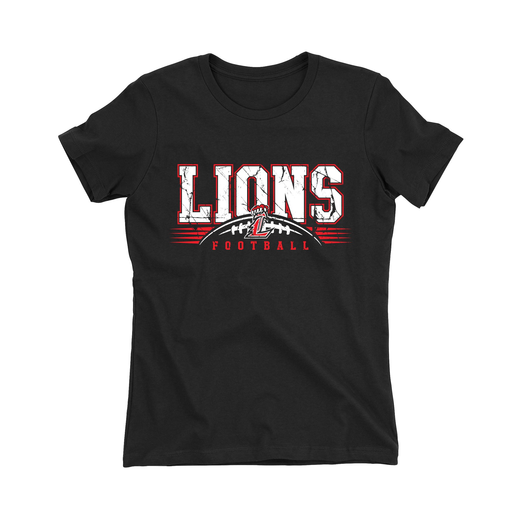 Lions Distressed Football Women's Fitted Tee