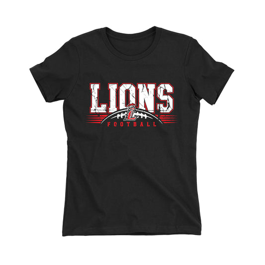 Lions Distressed Football Women's Fitted Tee