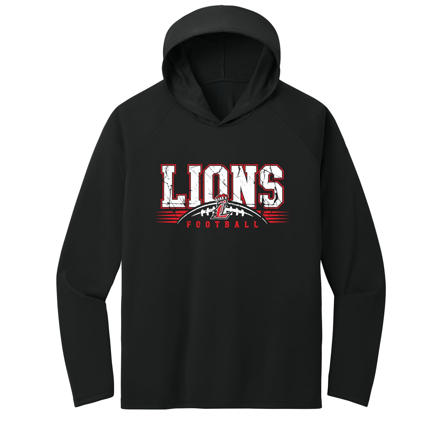 Lions Distressed Football Performance Hooded Long Sleeve Tee