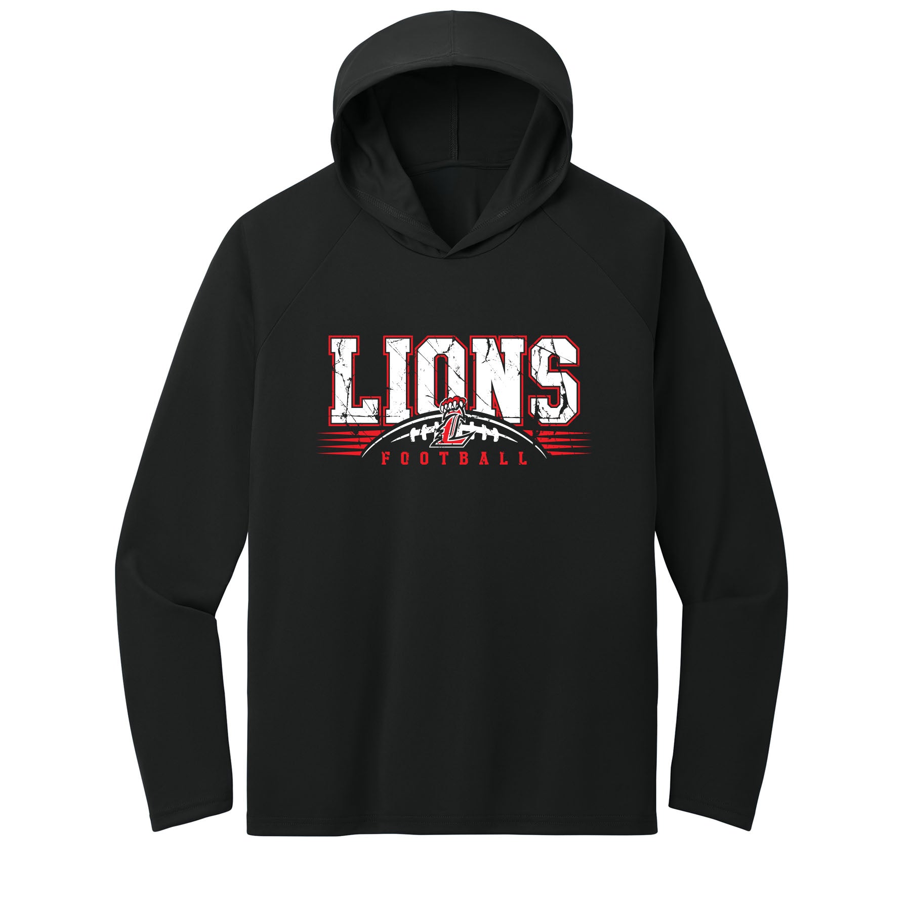 Lions Distressed Football Performance Hooded Long Sleeve Tee