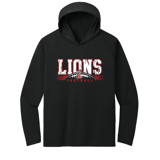 Lions Distressed Football Performance Hooded Long Sleeve Tee