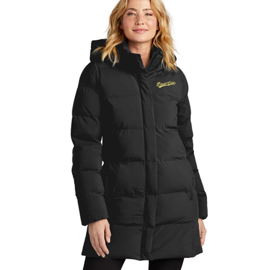 Black Gold Script Womens Puffy Parka