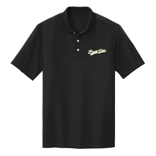 Black and Gold Baseball Script Performance Polo