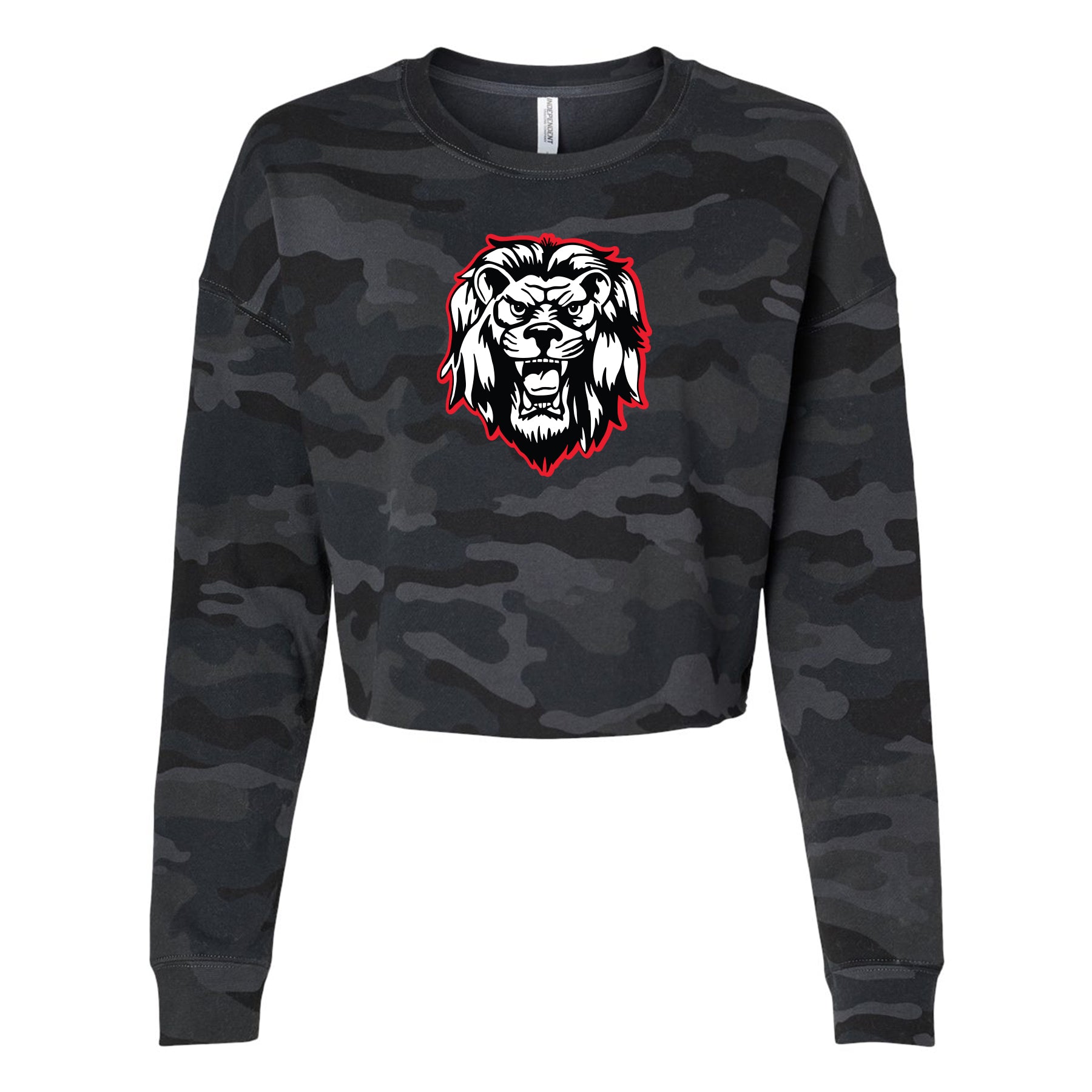 Camo Liberty Lion Mascot Cropped Crewneck Sweatshirt