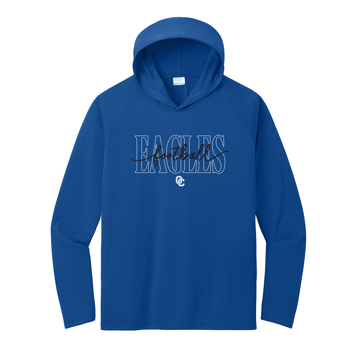 OC Eagles Football Script Performance Hooded Long Sleeve Tee