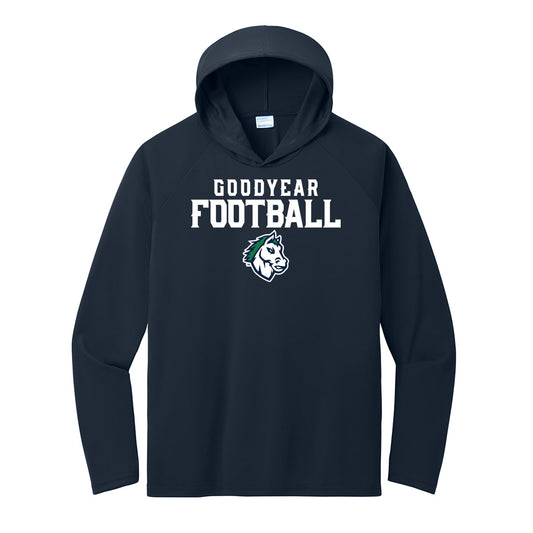 Goodyear Football Stacked Performance Hooded Long Sleeve Tee