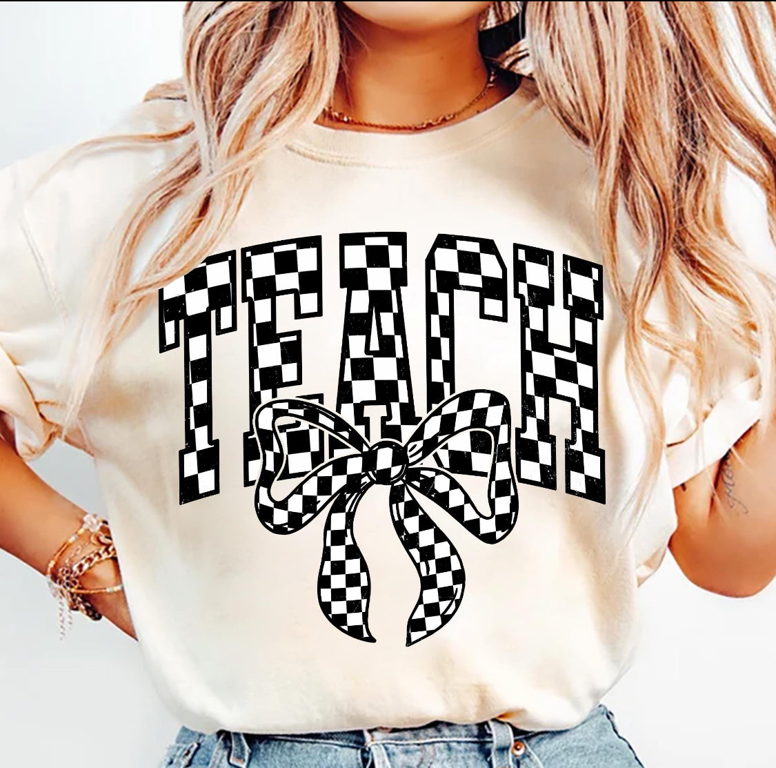 Checkered Bow Teach Unisex Tee