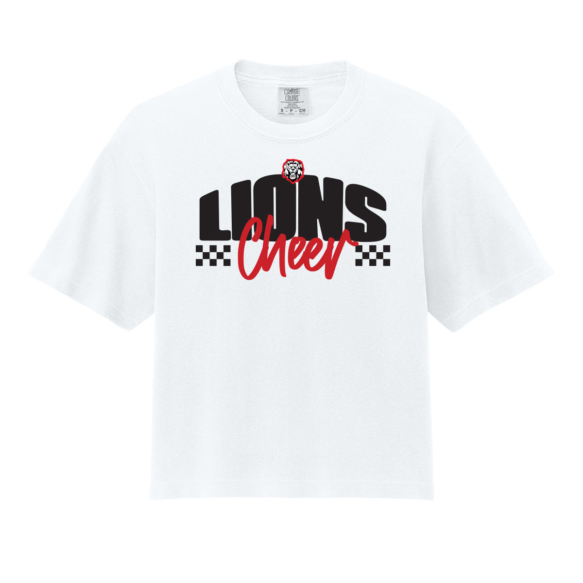 Lions Cheer Checkered Cropped Tee
