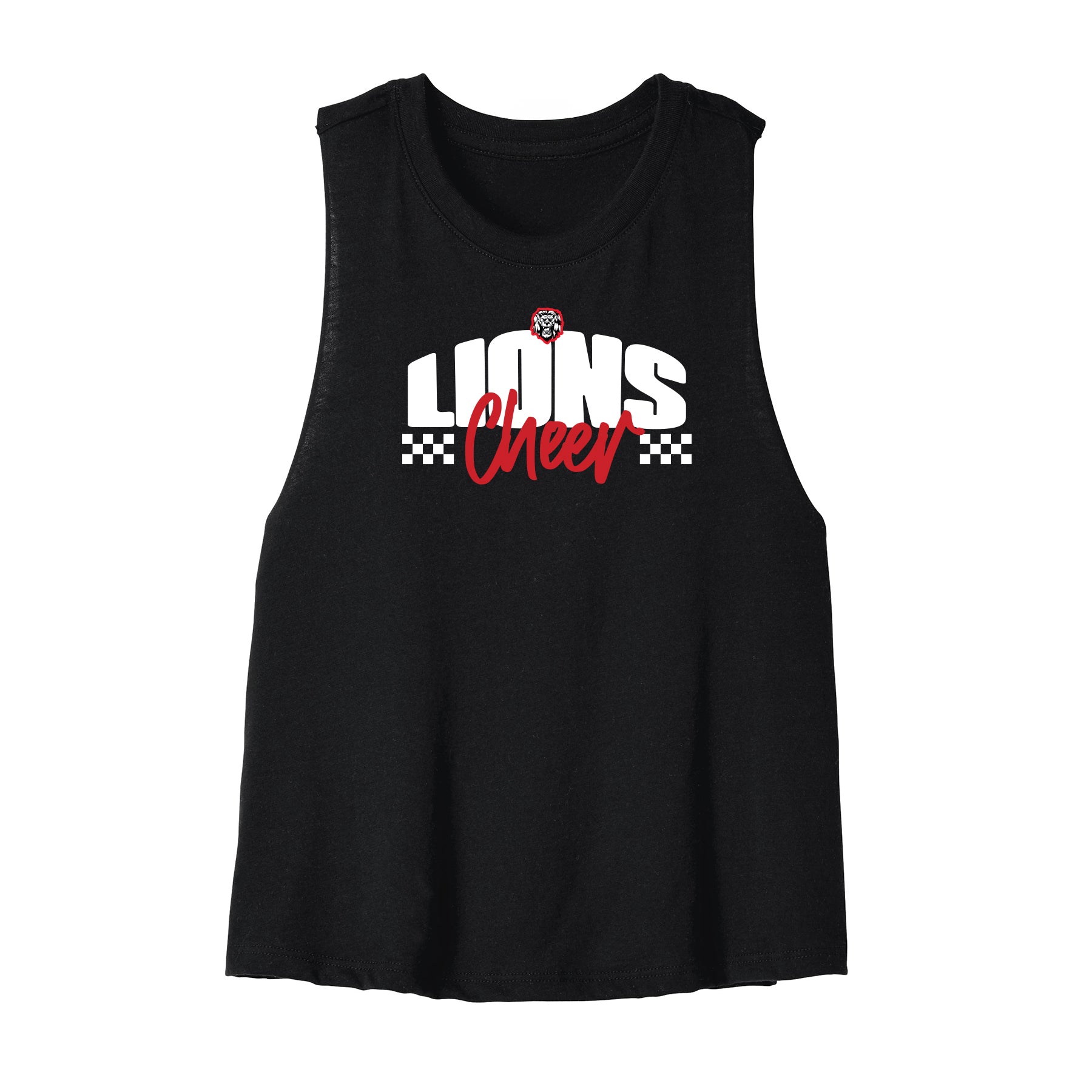 Lions Cheer Checkered Cropped Racerback Tank