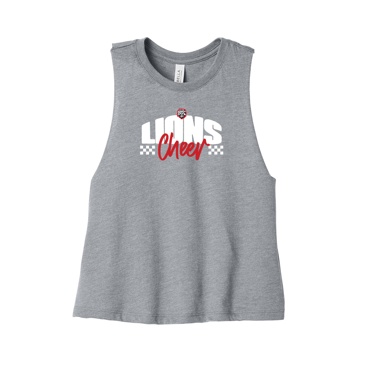 Lions Cheer Checkered Cropped Racerback Tank