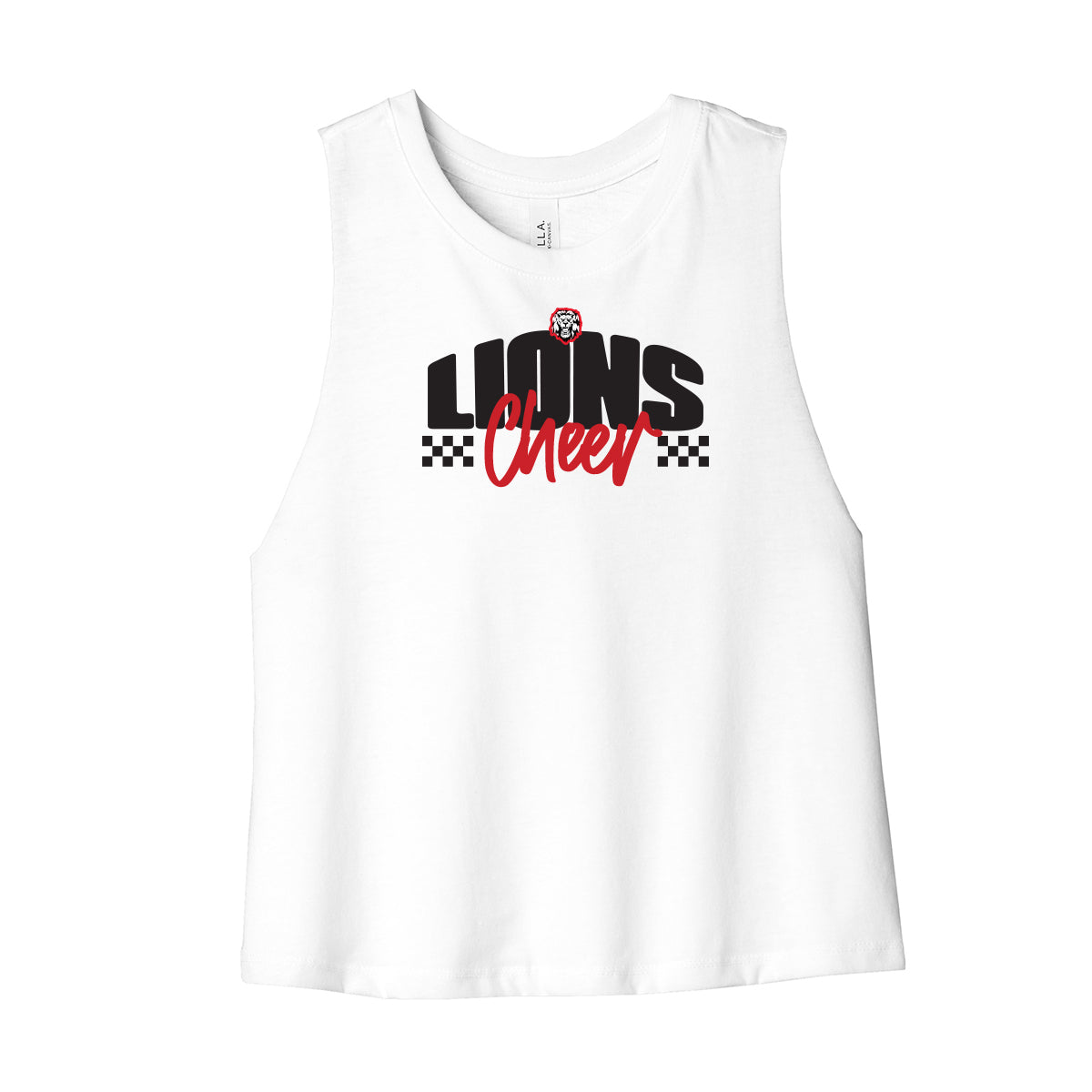 Lions Cheer Checkered Cropped Racerback Tank