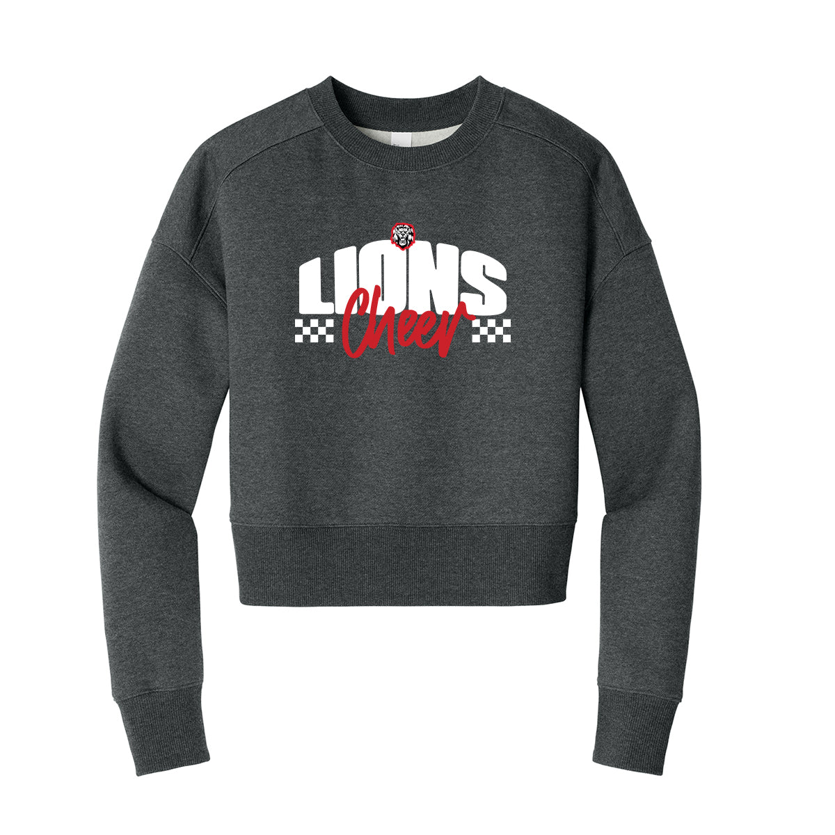 Lions Cheer Checkered Cropped Crewneck Sweatshirt
