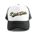 Black Gold Baseball Script Trucker Hat