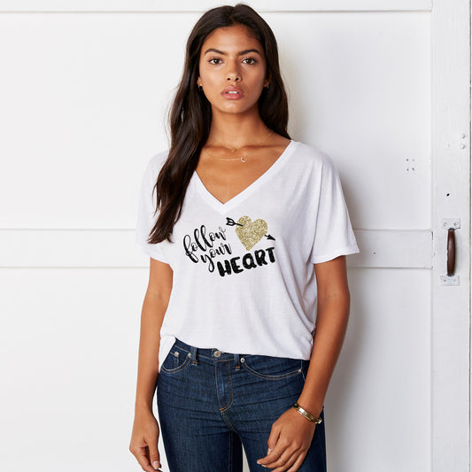 Follow Your Heart Slouchy V Neck Tee