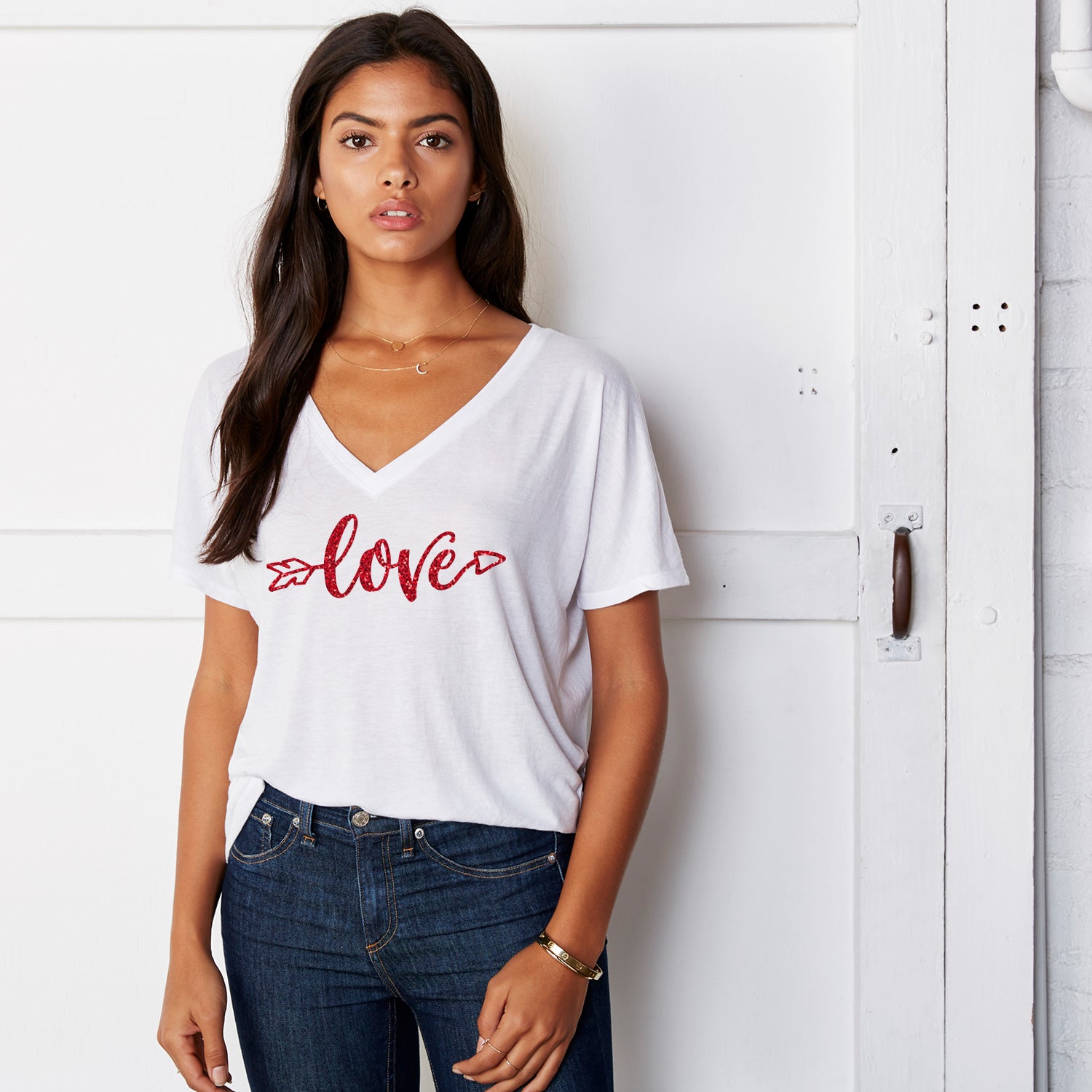 Love Arrow Slouchy V Neck Tee