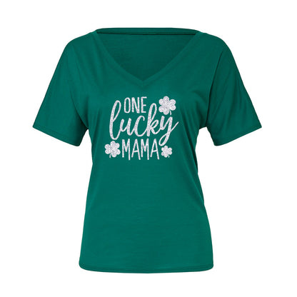 One Lucky Mama V Neck Slouchy Tee
